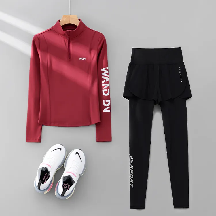 晨跑服女速干衣2025新款秋季跑步健身服短袖显瘦户外登山运动套装