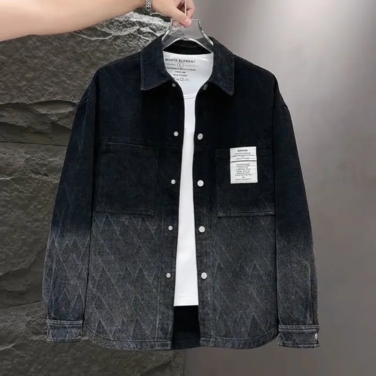 秋季男士翻领牛仔衬衫夹克2025新款时尚潮流渐变青年个性流行外搭
