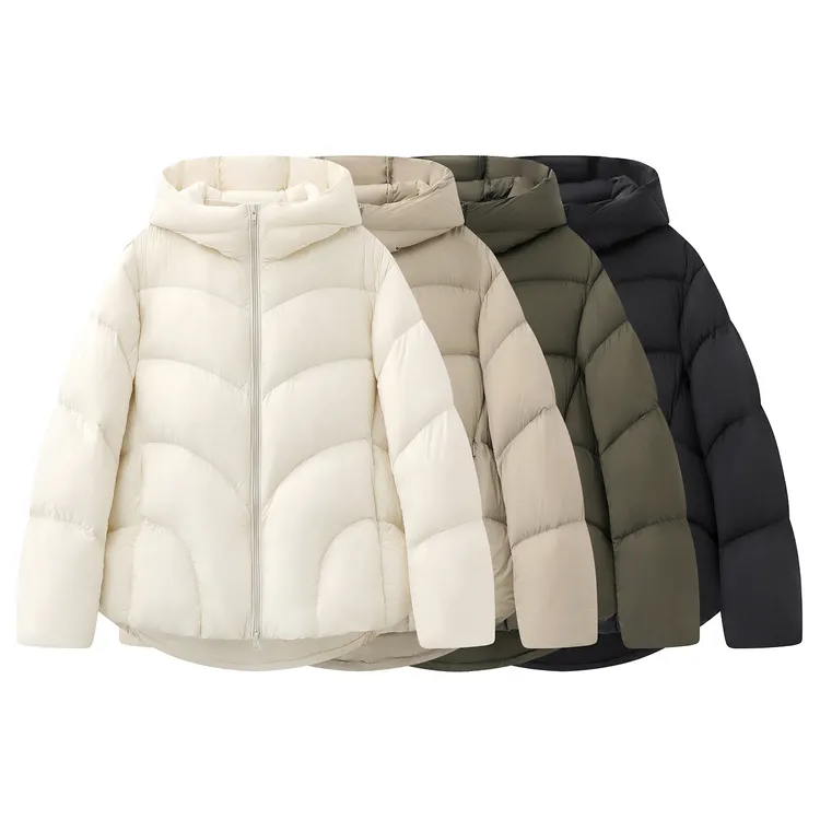 江南时尚学院风女拉链五防时髦加厚鱼骨连帽羽绒外套防风上衣0440