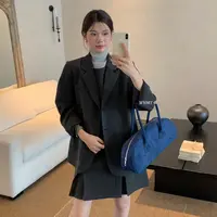 C/1310 （裙长80 衣长70）韩系chic翻领口袋西装+百褶背心裙套装