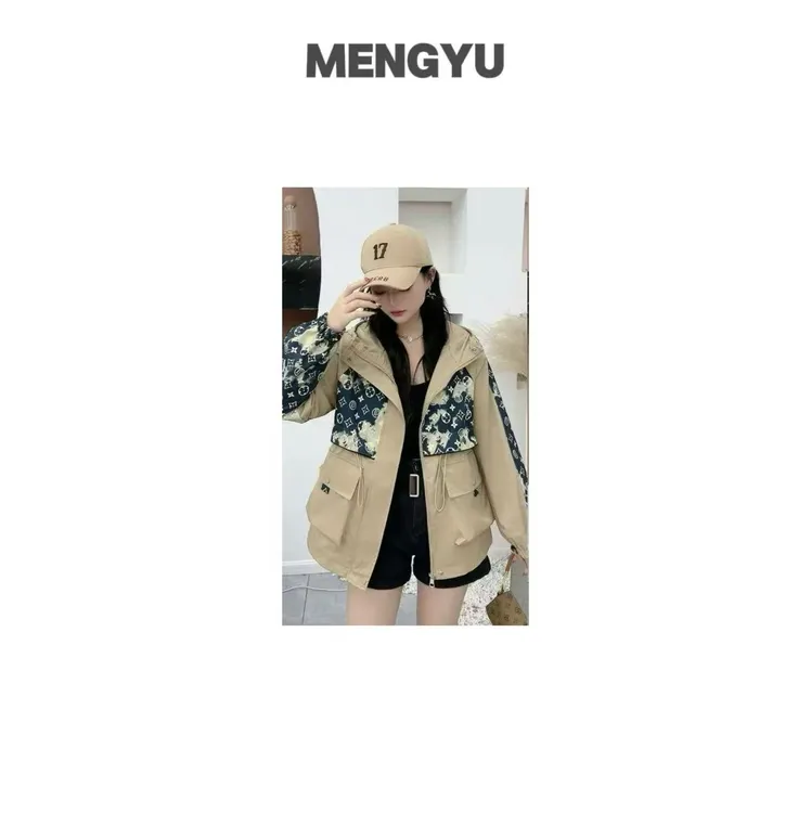 短款风衣外套夹克女高端防风面料轻奢印花宽松春秋冲防晒衣外套