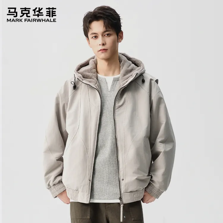 马克华菲【双面穿座山雕】水洗帆布加绒加厚连帽棉衣防风保暖外套