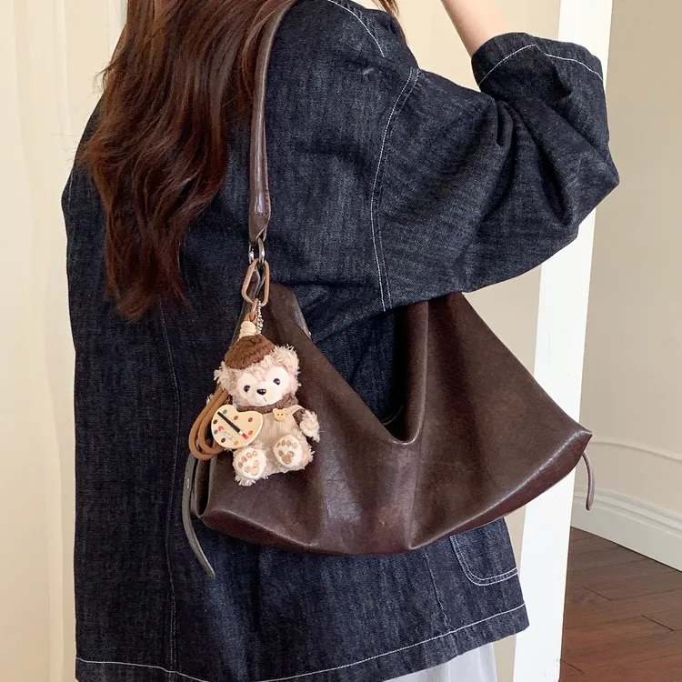 竹笋喵喵 韩版复古轻奢托特包女2025新秋冬松弛感百搭质感斜挎包