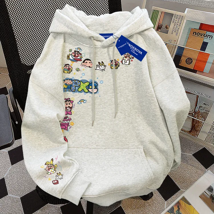 加肥加大码300斤蜡笔小新白灰色连帽卫衣男秋冬美式重磅宽松外套