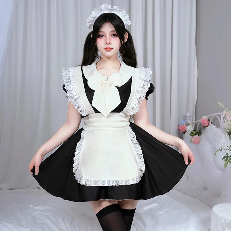 女仆装lolita可爱日系外穿日常显瘦古早风倒褶花边蝴蝶结裙套装