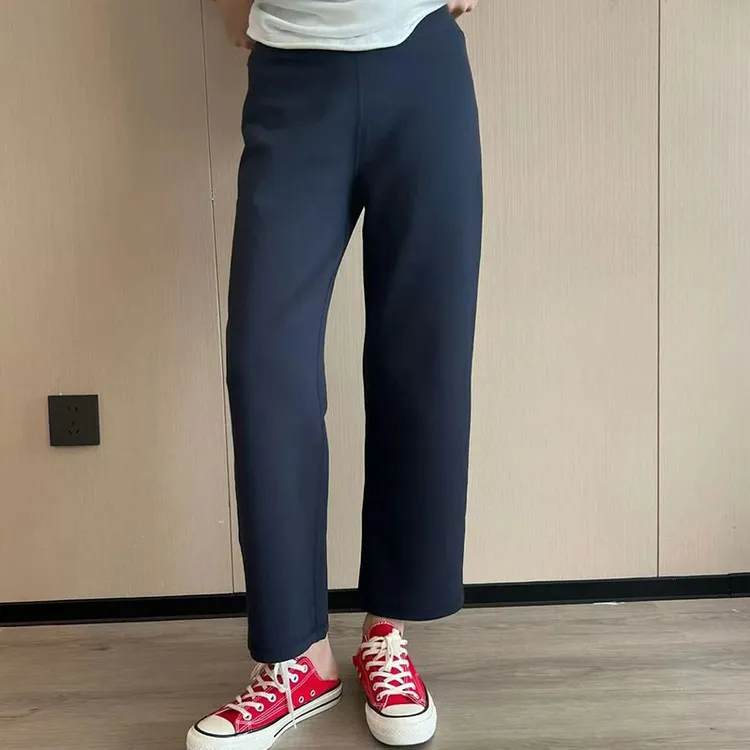 韩系百搭阔腿弯刀裤女秋季新款时尚减龄高腰休闲裤宽松显瘦九分裤