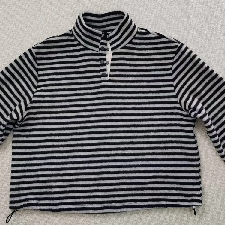 2025女秋冬美拉德条纹卫衣加绒加厚半高领