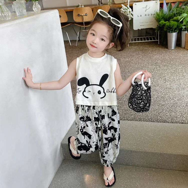 巴拉幸福童年女童夏款套装2025新款时髦宝宝洋气休闲防蚊裤两件套