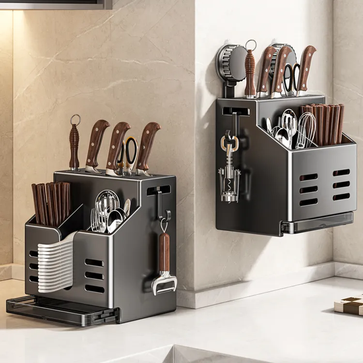 陶市2025新款吸盘刀架厨房置物架壁挂刀架筷子筒多功能刀筷收纳架