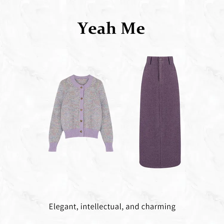 Yeah Me/也觅【花紫碎彩】秋季新款短裙套装紫色甜美高级感半身裙女