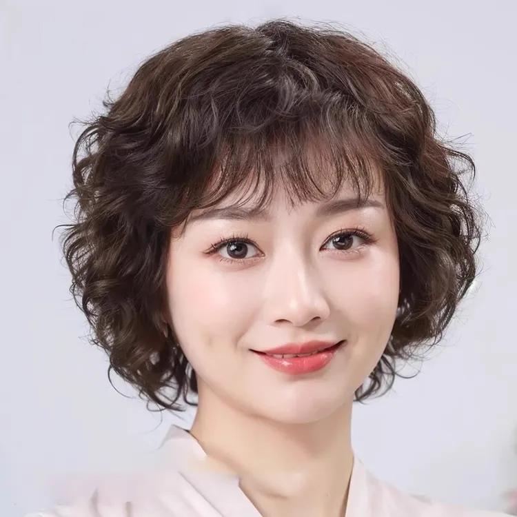 假发真发丝全真人发中老年短卷发假发套妈妈全头套女士自然真头发