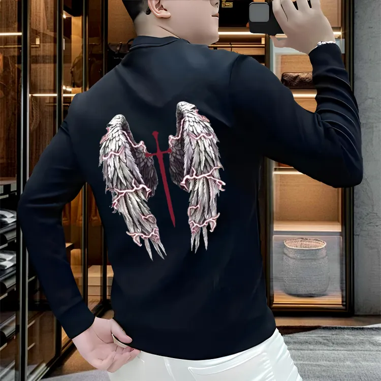 潮牌长袖T恤男士2025新款秋冬宽松圆领卫衣重磅加绒保暖上衣服男