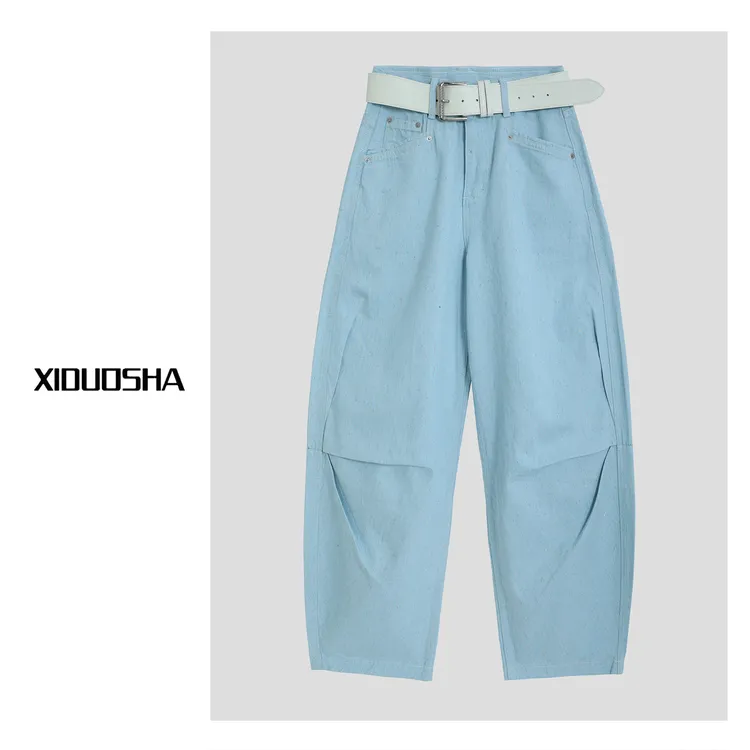 XIDUOSHA/喜朵莎欧货高端定制系列褶皱显瘦牛仔直筒裤XDS51004