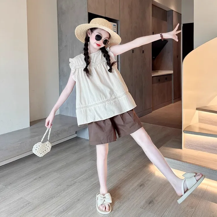女童夏装套装2025新款儿童洋气无袖上衣中大童夏季薄款女童夏装