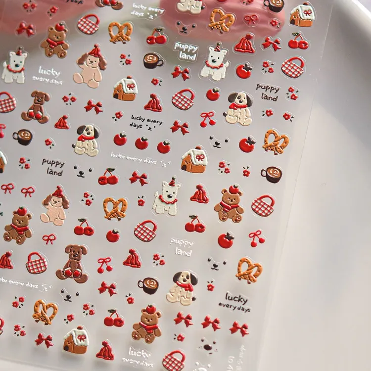 新款卡通可爱卡通美甲3d立体小狗立体樱桃苹果拉布布美甲小贴纸
