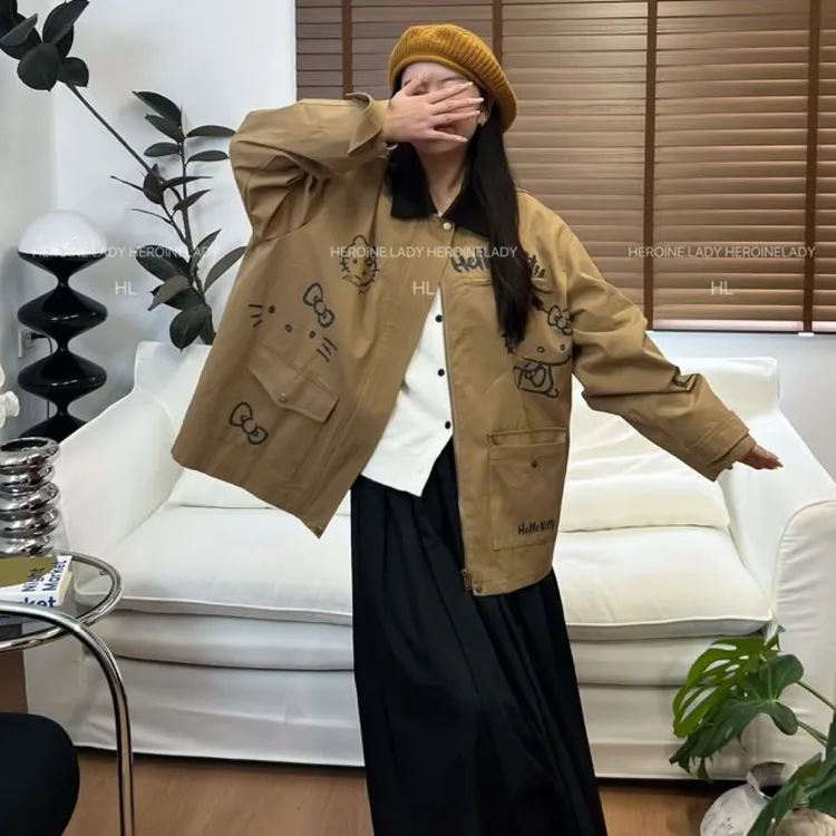 【幂幂同款风衣】HL秋冬宽松型中长款秋冬季短外套设计感复古卡其