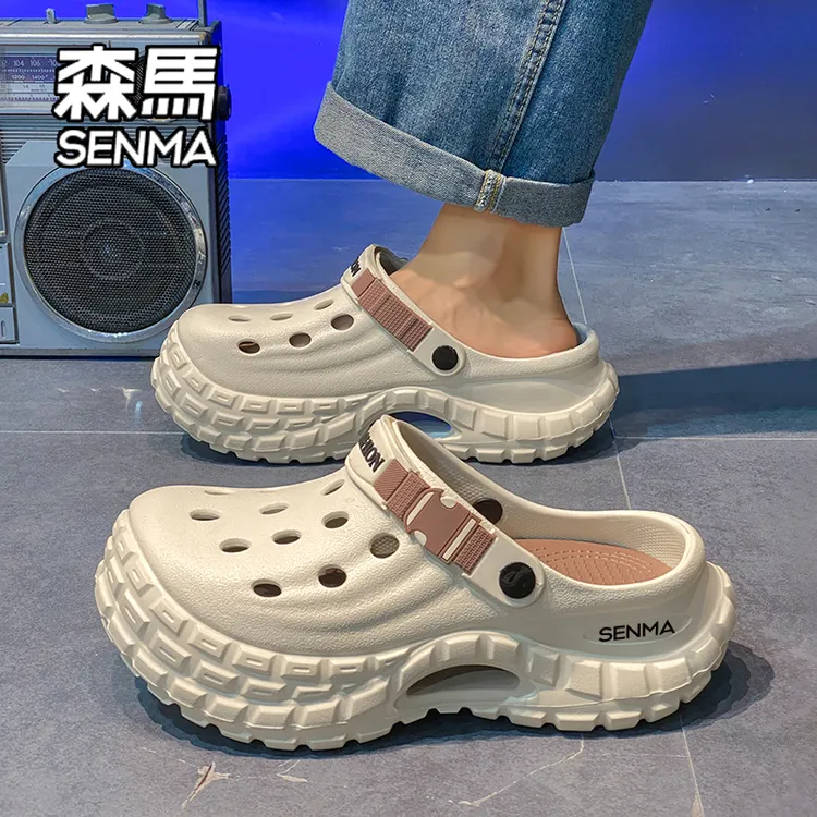 SENMA/森马包头拖鞋男款夏季外穿踩屎感厚底防滑耐磨沙滩凉鞋女士