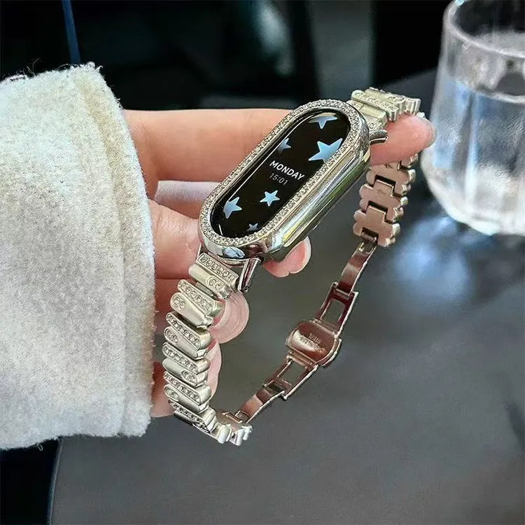 适用小米手环10手表带8/9nfc轻奢不规则镶钻夏天女款表链金属点钻