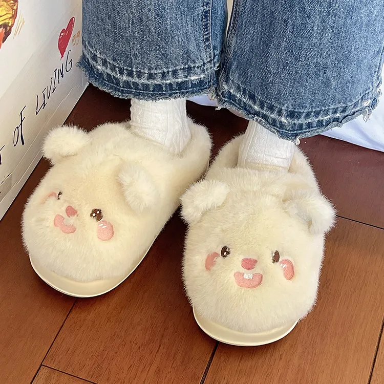 可爱小海狸毛毛拖鞋女款2025新款爆款加厚毛绒保暖厚底防滑棉拖鞋