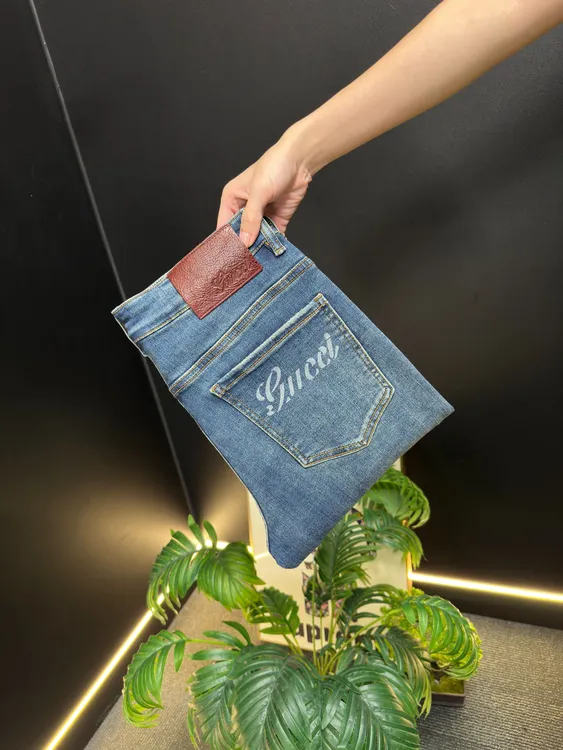 【ZB专属】秋冬新款海蓝色轻奢休闲男士牛仔裤水洗弹力修身小直筒