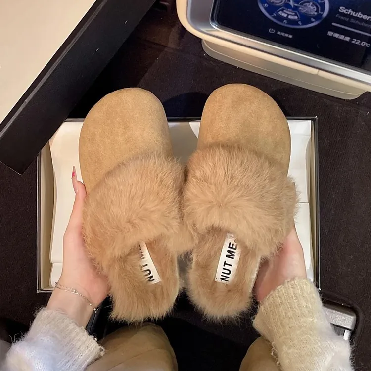 【真兔毛】2025新款兔毛ins风毛毛鞋拖加绒保暖勃肯鞋抖音双11