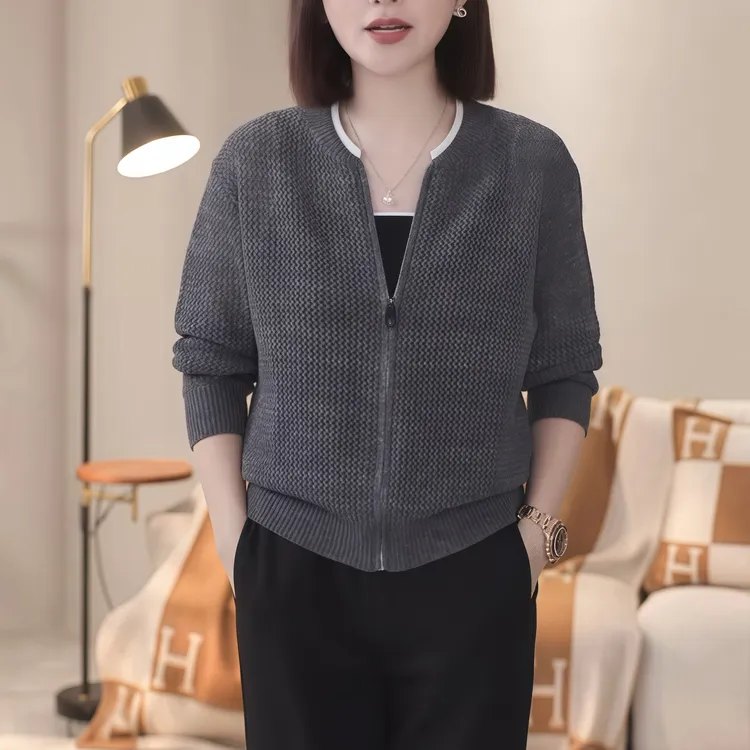 亮丝线镂空网眼拉链开衫针织长袖小外套女洋气高级感短款毛衣小衫