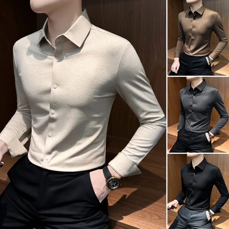 莱赛尔磨毛男士长袖衬衫冬季男款爆款2026新款商务休闲男装衬衣服