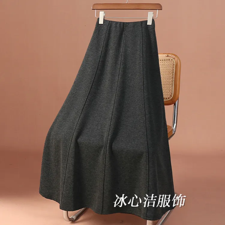 秋冬加厚毛呢A字大摆半身裙女秋冬2025新款a字中长款灰色裙子长裙