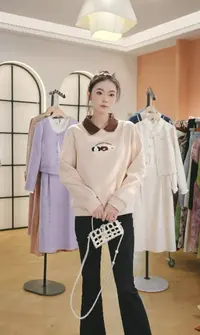 F翻领卫衣女秋季薄款新款宽松爆款女装假两件洋气减龄上衣
