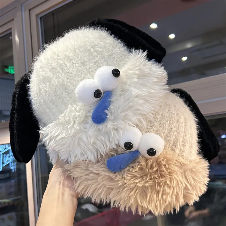可爱卡通鼻涕狗毛绒帽子女冬季加绒保暖个性搞怪针织帽百搭护耳帽