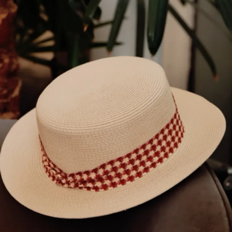CM.HAT草帽夏季海边平檐帽法式复古草编平顶礼帽帽子百搭编织夏天