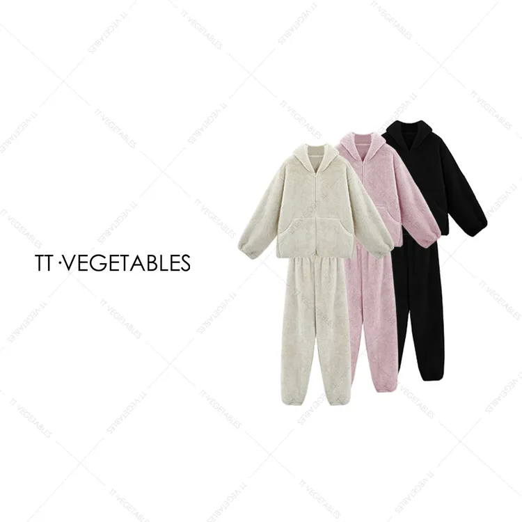 噢芬/小个子【晏兰】秋冬连帽慵懒睡衣厚款长裤两件套装522770