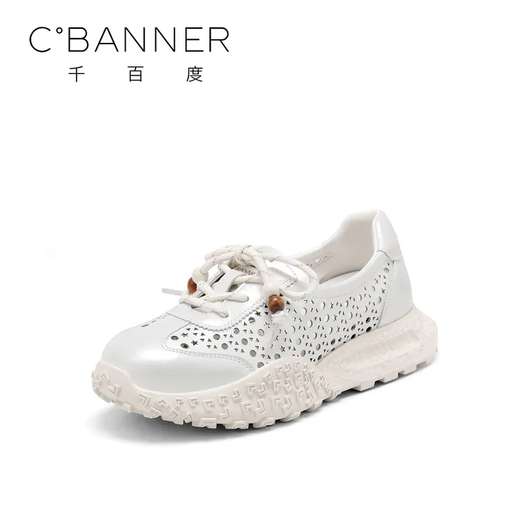 【夏季新品】千百度时尚休闲鞋女2025新款镂空设计感透气舒适德训鞋