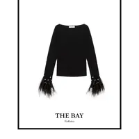 TheBay【暗夜缪斯】100%美利奴羊毛钻石流苏喇叭袖上衣Bay2SQXL0206