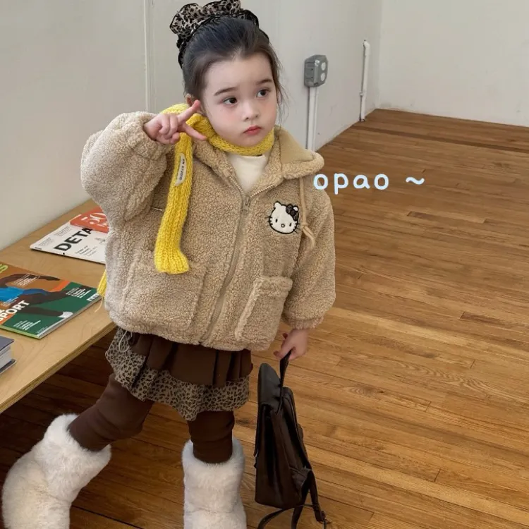 Opao （现货）冬季女宝卡通动漫外套女童保暖秋冬宝宝加厚毛毛外套
