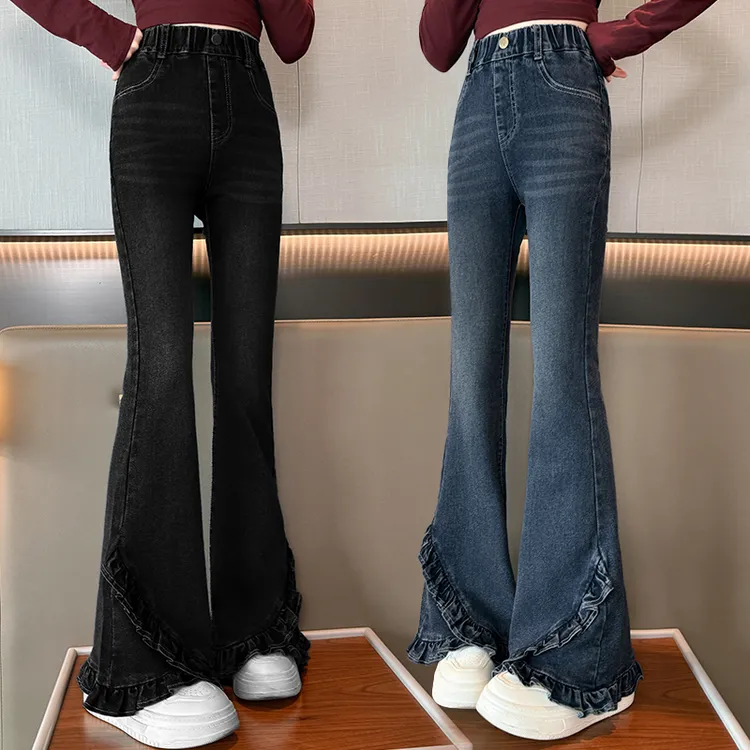 女童喇叭裤春秋款2025新款秋季弹力修身中大儿童微喇显瘦牛仔裤子