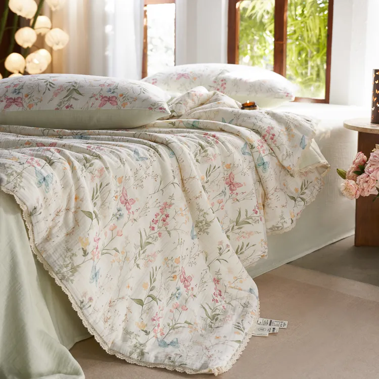 公主风全棉雾感纱凉感夏被四件套针织印花夏凉被薄款空调被可机洗