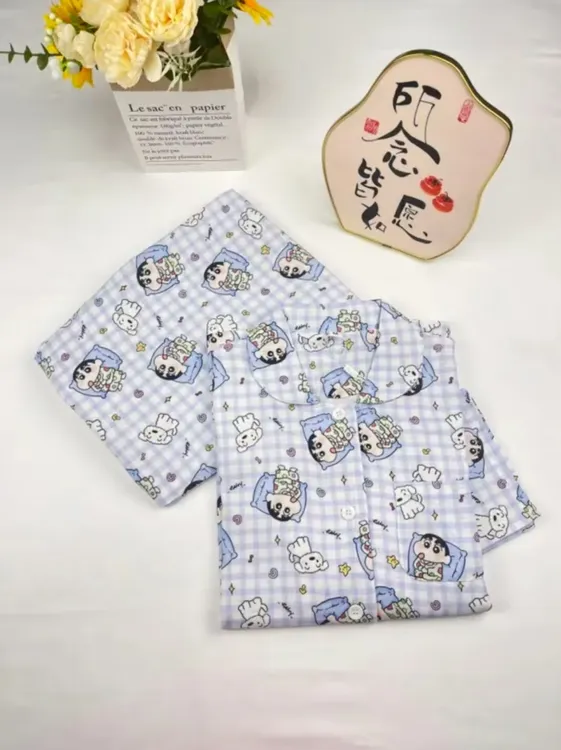 新款韩系ins风蜡笔小新与小白家居睡衣简约时尚全棉棉纱舒适柔软