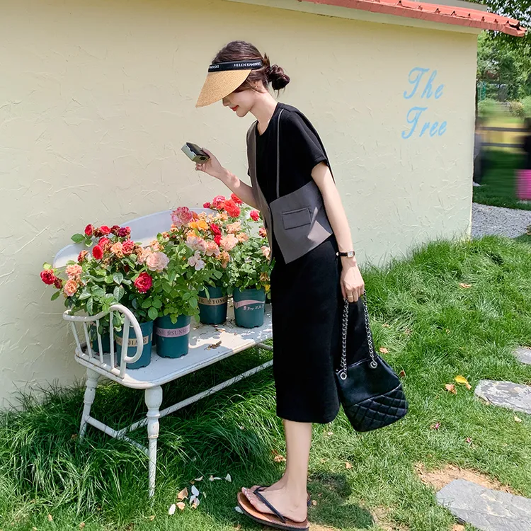 马甲拼接假两件连衣裙女夏设计感独特时尚减龄显瘦遮肉休闲长裙子