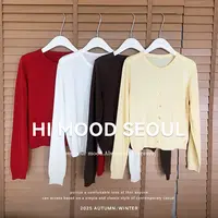 【金恩慧欧尼Hi mood】韩式纯色圆领爱心纽扣针织开衫