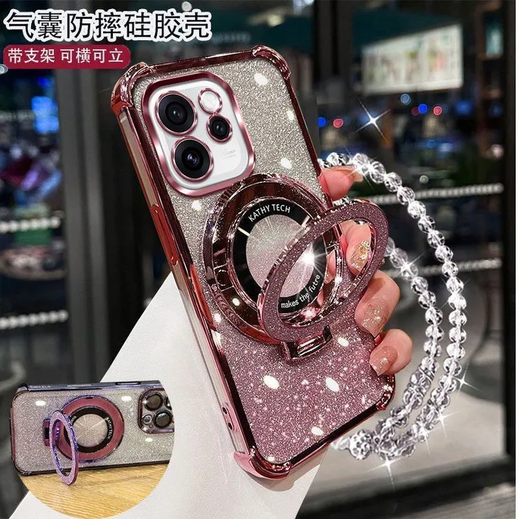 OPPOReno15手机壳PLW110轻奢女款闪粉四角气囊防摔带镜头膜支架手