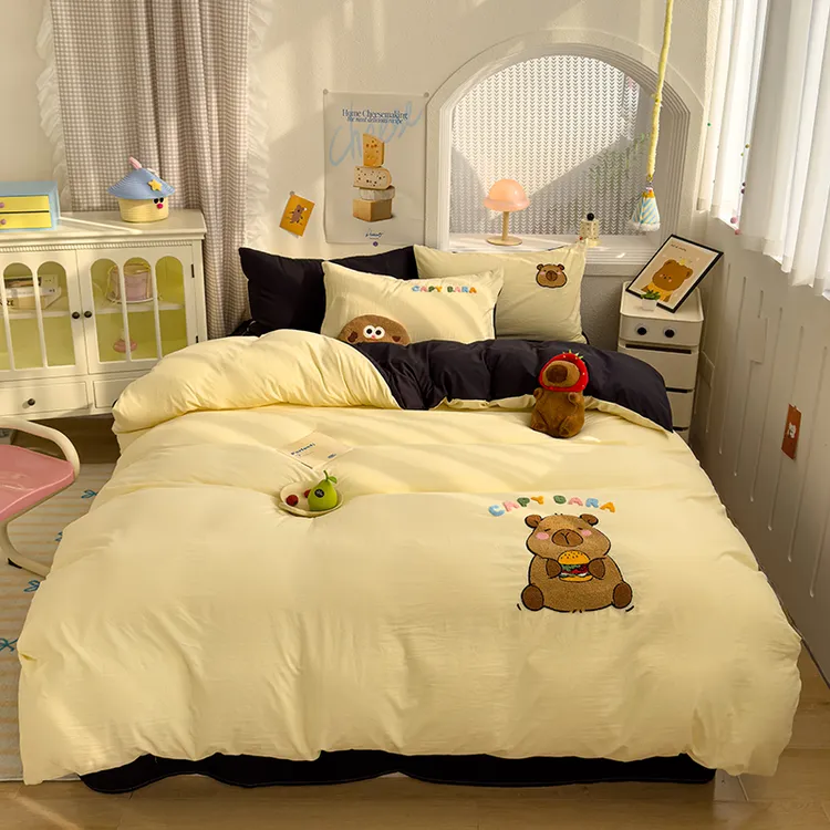 2025款卡通毛巾绣可爱女孩四件套少女心学生宿舍床上三件套（YH）