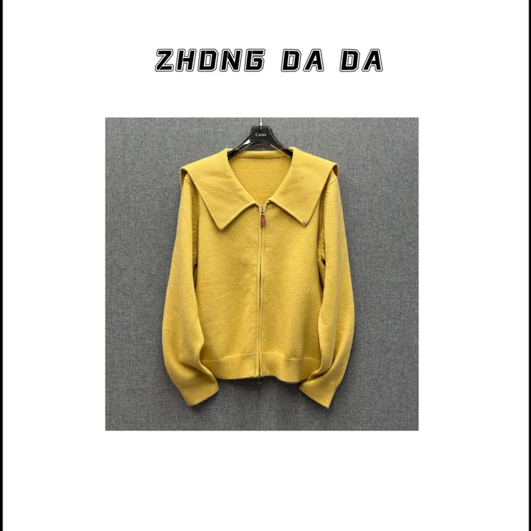 ZHONG大大【】秋冬新款海军领双拉链针织衫毛衣开衫女12001