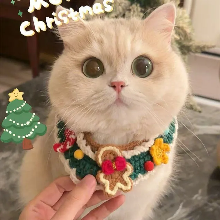 圣诞节猫咪狗狗针织围脖可爱
