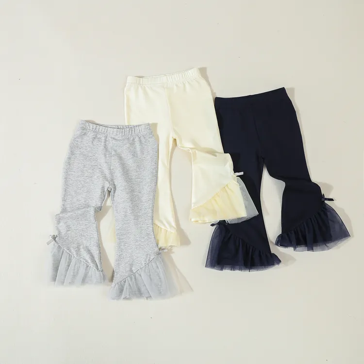 女童夏季喇叭裤2025新款儿童薄款九分裤网纱拼接裤子宝宝洋气夏装