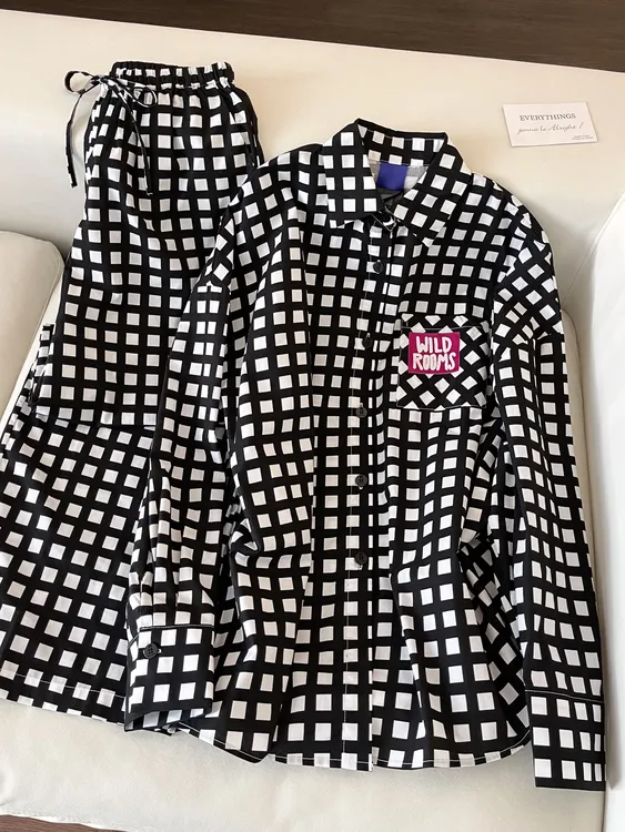 【DMXJ大梦想家】甜美可爱格子卡通睡衣女款夏季新款休闲家居服套装