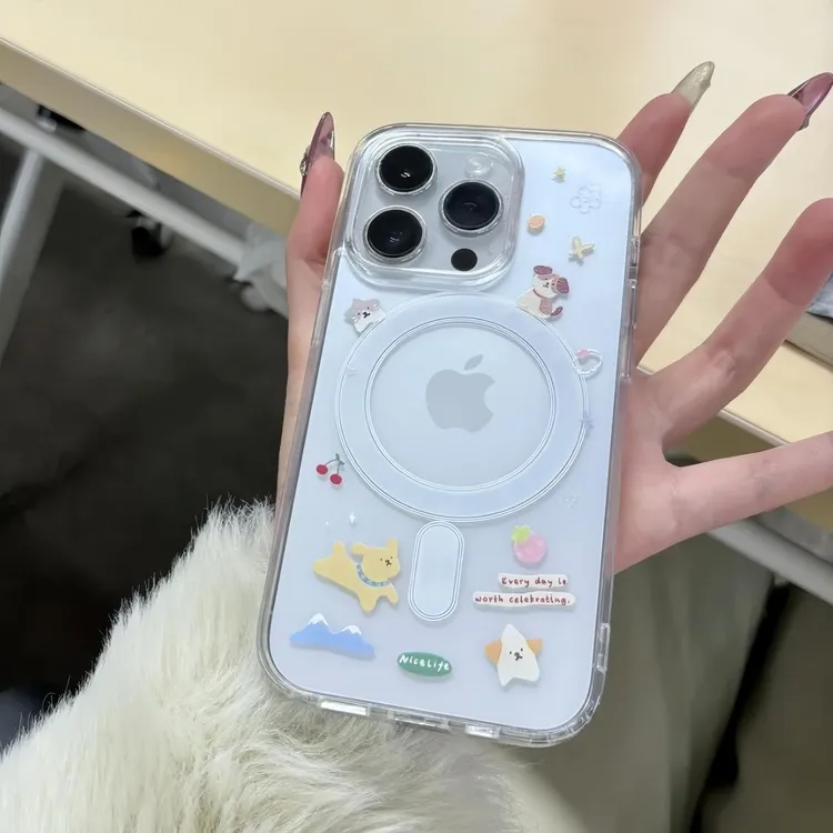 跳跃小狗磁吸手机壳适用苹果16/14proiPhone13透明12可爱11卡通15