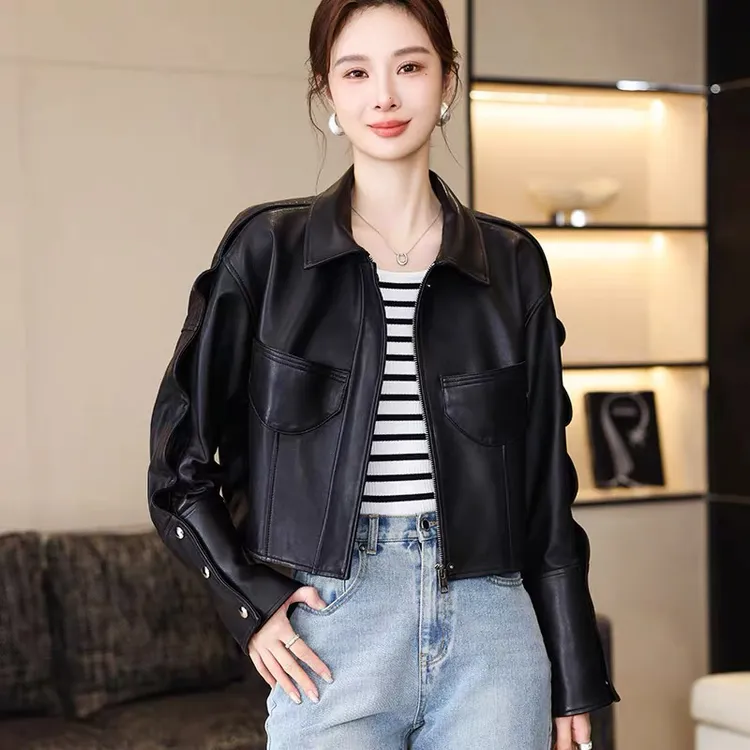 海宁真皮皮衣女春秋新款设计感高端头层绵羊皮机车夹克外套短款潮