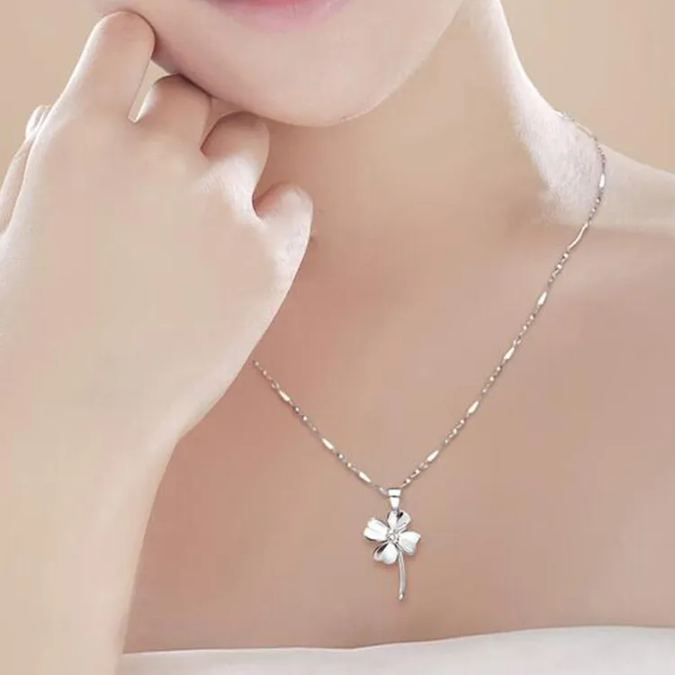 坠链均925银 韩版时尚项链女四叶草纯银吊坠百搭精致轻奢锁骨链