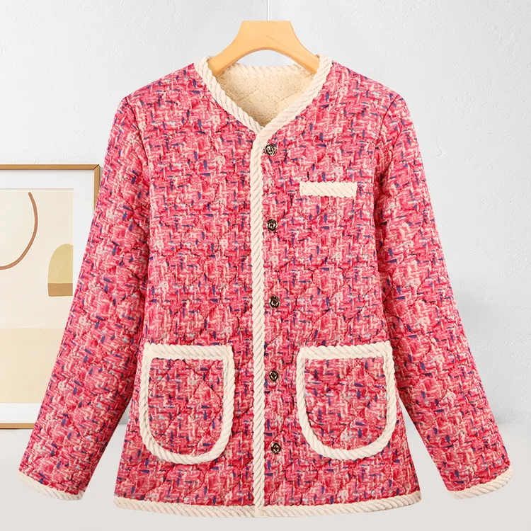 休闲百搭加厚新款棉袄女秋冬季时尚小香风棉服加绒加厚家居服气质
